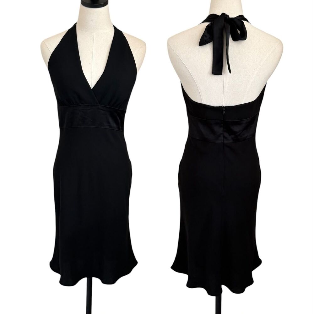 Jones New York Dress Petite 8P Black Halter Midi Cocktail Evening Dress